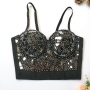 slight stretch rhinestone glass shards bra vest(with underwire,75b 80b 85c 90c available for a\b\c cup)_Black