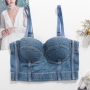 slight stretch denim boned bra vest(with underwire,75b 80b 85c 90c available for a\b\c cup)_Black_Blue