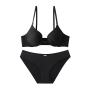slight stretch front buckle thin cup simple bra set(no underwire)_Black