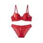 slight stretch hollow rabbit ears lace mesh bra set(with underwire)_Black_White_Red