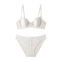 slight stretch hollow rabbit ears lace mesh bra set(with underwire)_Black_White