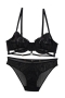 slight stretch mesh cutout sexy bra set(with underwire)_Black