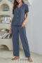 inelastic 3 colors solid color button casual pants three-piece set loungewear_Black_Red_Haze Blue