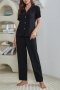 inelastic 3 colors solid color button casual pants three-piece set loungewear_Black