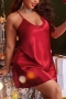 xl-5xl plus size inelastic satin 5 colors solid color mini dress sleepwear_Black_Red
