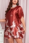 xl-5xl plus size inelastic satin crane printing mini dress sleepwear_Red