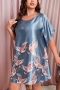 xl-5xl plus size inelastic satin crane printing mini dress sleepwear_Red_Sky Blue