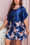 xl-5xl plus size inelastic satin crane printing mini dress sleepwear_Red_Sky Blue_Blue