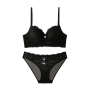 sexy slight stretch mesh lace bra set(with underwire)_Black
