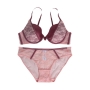 sexy slight stretch color contrast mesh lace bra set(with underwire)_White_Pink