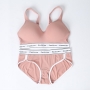 sexy slight stretch plus size letter sports bra set(without underwire)_Black_Pink