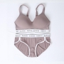 sexy slight stretch plus size letter sports bra set(without underwire)_Black_Pink_Light Pink_Purple