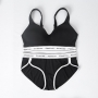 sexy slight stretch plus size letter sports bra set(without underwire)_Black