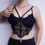 sexy slight-stretch lace cutout boned vest(without underwire)_Black