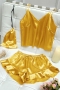 sexy slight stretch satin two-piece set sleepwear(with storage bag)_White_Dark Gray_Yellow