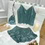 sexy slight stretch satin two-piece set sleepwear(with storage bag)_White_Dark Gray_Yellow_Green
