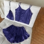sexy slight stretch satin two-piece set sleepwear(with storage bag)_White_Dark Gray_Yellow_Green_Dark Blue