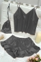 sexy slight stretch satin two-piece set sleepwear(with storage bag)_White_Dark Gray