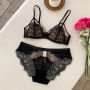 sexy slight stretch lace mesh bra set_Black