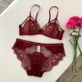 sexy slight stretch lace mesh bra set_Black_Rose Red