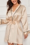 sexy non-stretch satin midi sleepwear(with belt)_Black_White_Gray_Pink_Red_Dark Blue_Purple_Champagne