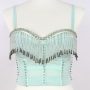 slight stretch sling rhinestone tassel underwire boned padded bra vest_Black_White_Aqua Green