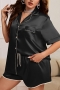 xl-5xl sexy plus-size non-stretch satin pocket shorts set sleepwear_Black