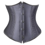 s-6xl plus-size non stretch slim satin rubber bone eyelets lace-up corset_Black_White_Gray