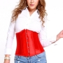s-6xl plus-size non stretch slim satin rubber bone eyelets lace-up corset_Black_White_Gray_Pink_Red