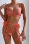 sexy slight stretch lace orange rhinestone underwire three-piece set & leg ring_Black_Orange
