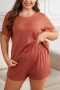 l-5xl casual plus-size slight stretch simple loungewear_Dark Green_Reddish Brown