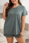 l-5xl casual plus-size slight stretch simple loungewear_Dark Green