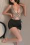 sexy slight stretch mesh teddy collection with mini skirt two-piece set costumes_White_Gray