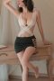 sexy slight stretch mesh teddy collection with mini skirt two-piece set costumes_White