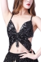 sexy sequins butterfly lace-up non-removable padded performance costume_Black