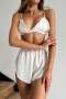sexy non-stretch satin ruffle sling slit sleepwear_White