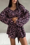 sexy non-stretch letter batch printing with belt three-piece set loungewear_Pink_Purple