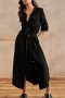 casual non-stretch cotton slit half sleeve with belt loungewear_Black