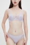 sexy slight stretch lace hollow thin pad bra set(with underwire)_Light Purple
