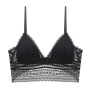 sexy slight stretch lace solid color backless padded bras_Black
