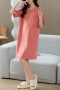 casual plus size slight stretch cotton solid color loungewear(size run small)_Pink_Watermelon Red