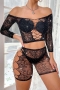sexy stretch mesh rhinestone hollow two-piece set(no underwear)_Black