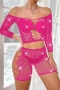 sexy stretch mesh rhinestone hollow two-piece set(no underwear)_Black_Red_Magenta