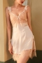 sexy non-stretch satin lace slit babydoll_Black_White