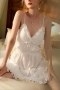 sexy non-stretch satin removable chest pad ruffle cross backless sleepwear_White
