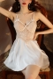 sexy slight stretch satin lace hollow bow babydoll_Black_White