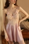 sexy slight stretch satin lace hollow bow babydoll_Black_White_Pink