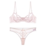 sexy slight stretch mesh embroidery bra set(with underwire)_Black_White_Pink