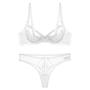 sexy slight stretch mesh embroidery bra set(with underwire)_Black_White