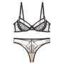 sexy slight stretch mesh embroidery bra set(with underwire)_Black